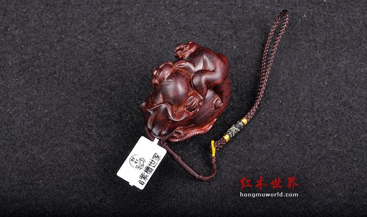 小叶紫檀子孙万代金星手把件欣赏-1
