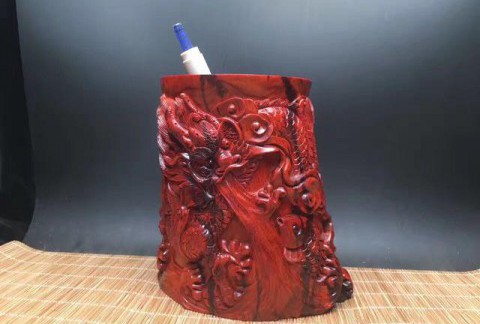 蛟龙得水 印度小叶紫檀纯手工笔筒 象征有才之人遇良机