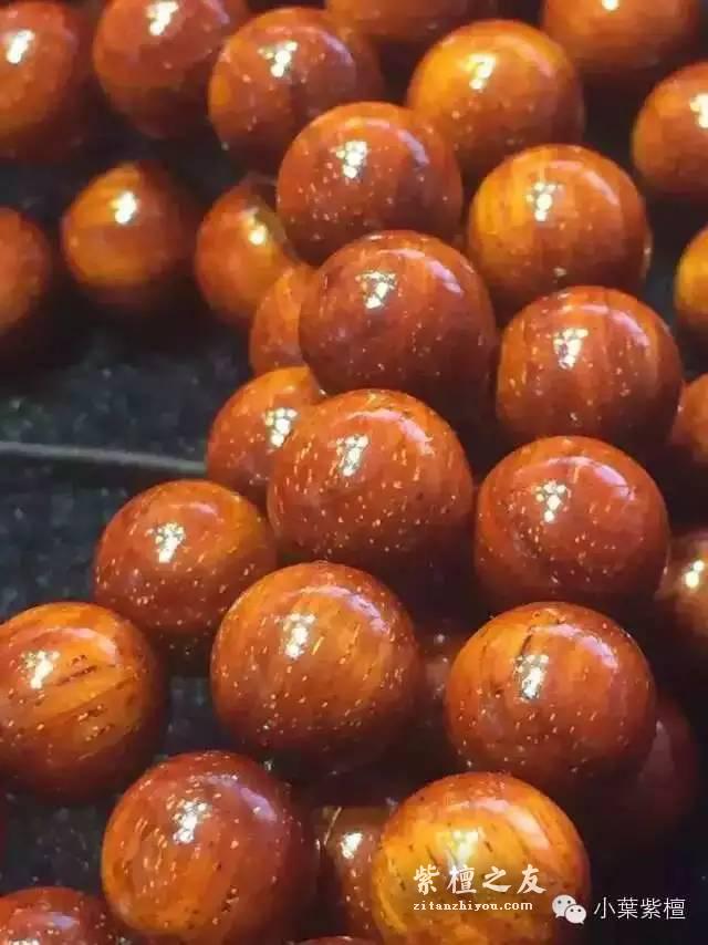 正宗印度小叶紫檀108手串欣赏 满金星鸡血红玻璃底高油密闭合棕眼-2