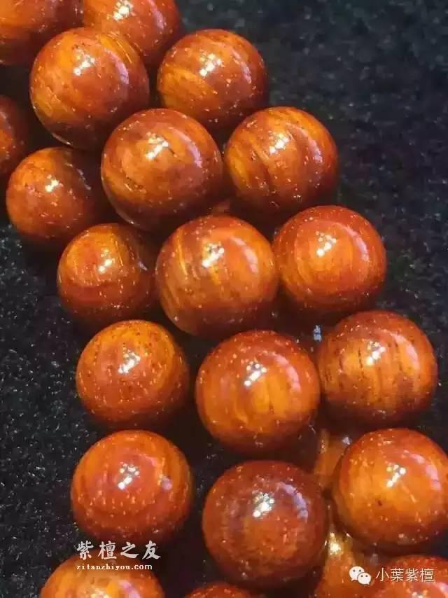 正宗印度小叶紫檀108手串欣赏 满金星鸡血红玻璃底高油密闭合棕眼-5