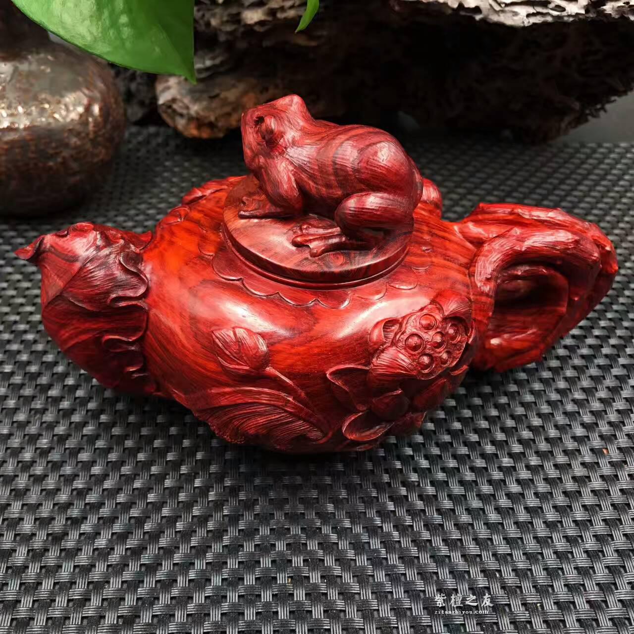 印度小叶紫檀纯手工雕刻摆件壶 高密度泥料-2