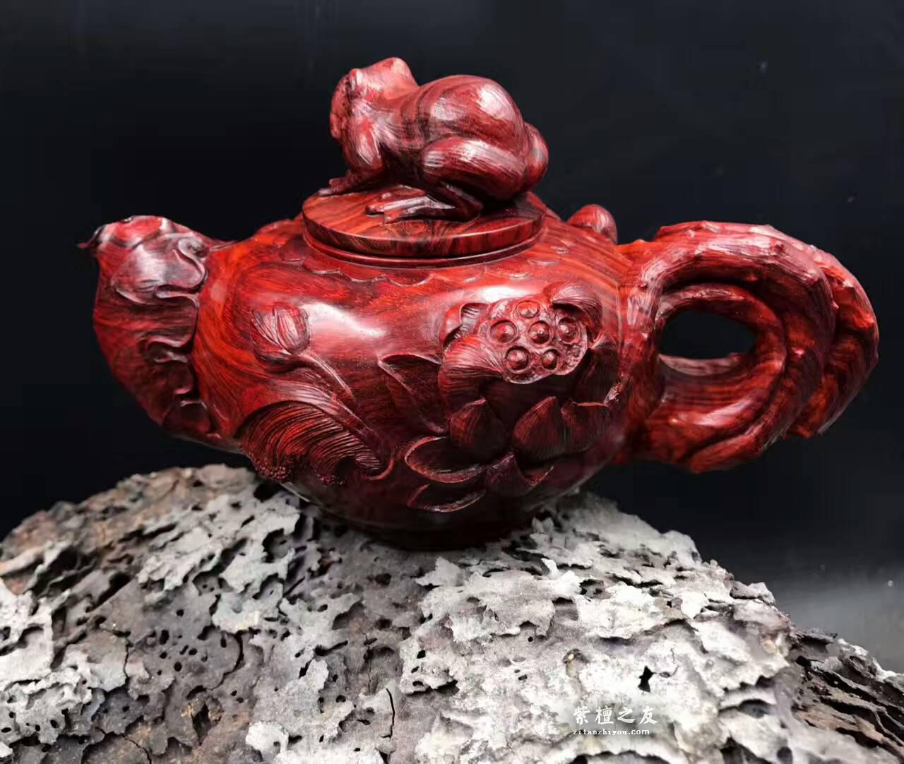 印度小叶紫檀纯手工雕刻摆件壶 高密度泥料-3