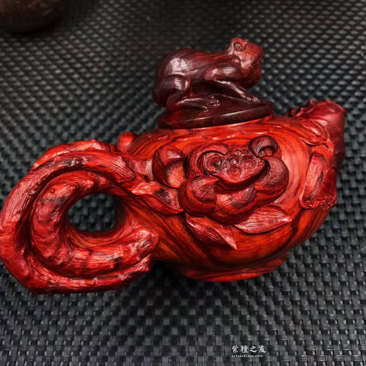 印度小叶紫檀纯手工雕刻摆件壶 高密度泥料-8
