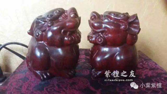 印度小叶紫檀摆件《招财貔貅》一对 造型萌趣可爱-1