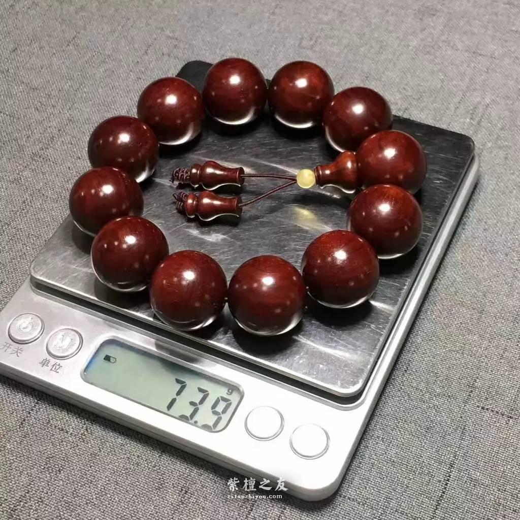 精品小叶紫檀2.0手串配蜜蜡 鸡血红鱼鳞底泥料-6