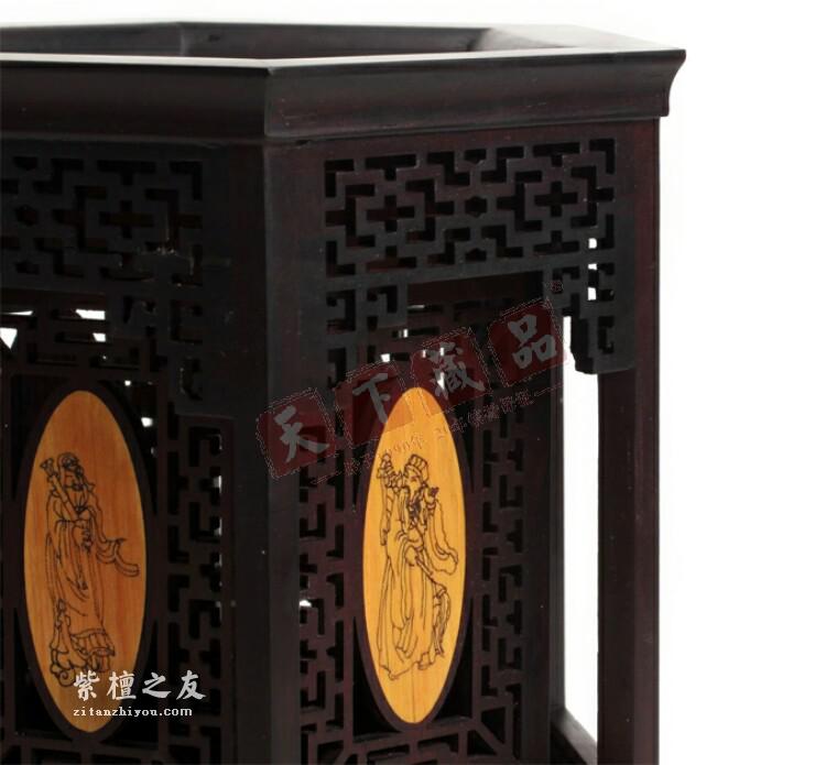 紫檀镶黄杨木六角笔筒欣赏 朴实典雅-6