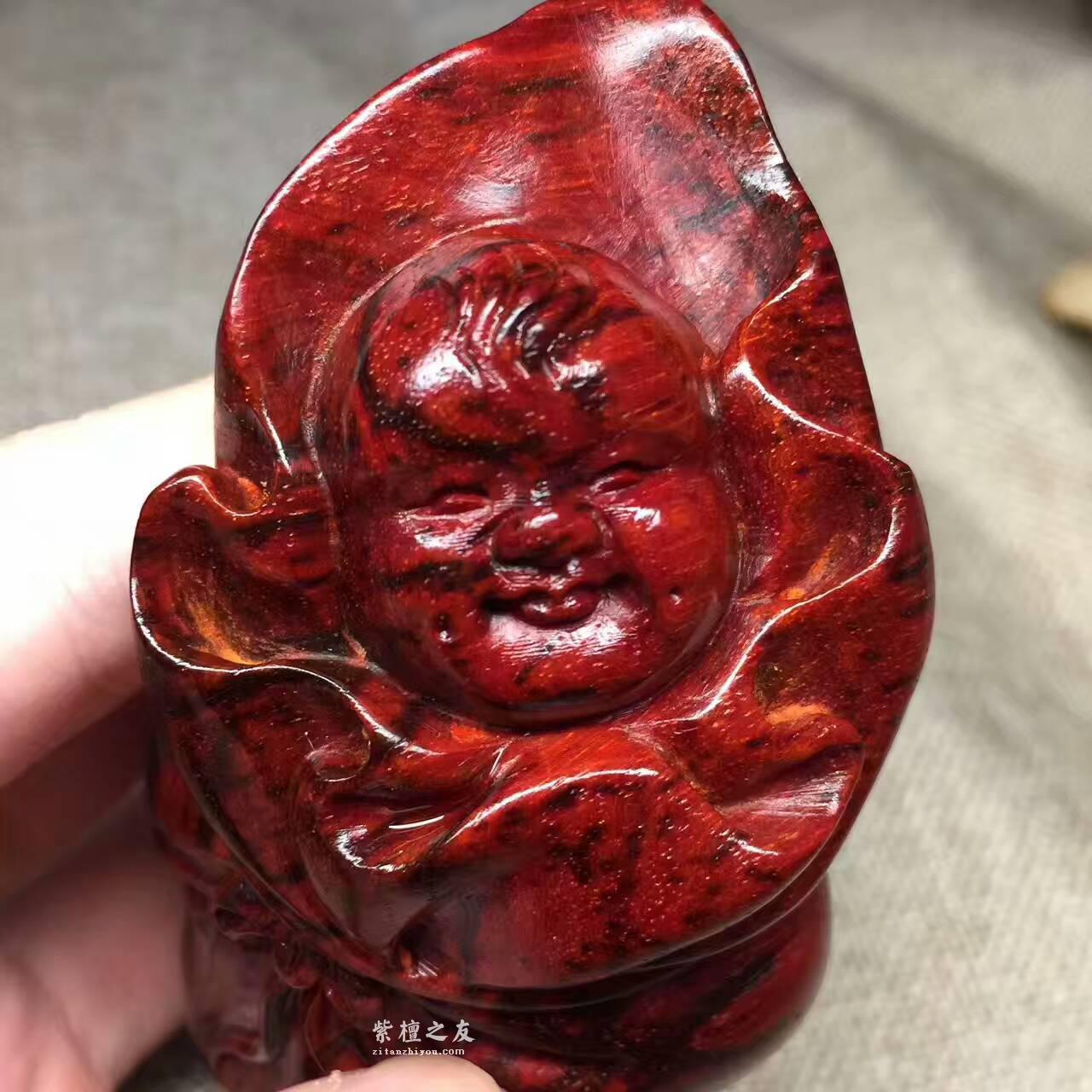 小叶紫檀《多子多福》钱袋手把件 火焰纹带星密度爆表轻松包浆-3