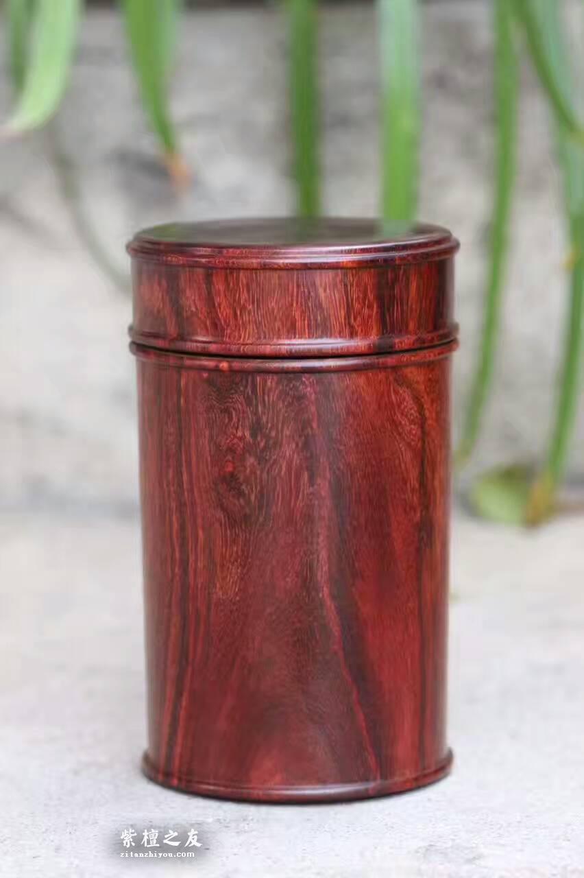 小叶紫檀茶叶罐 整料车制送礼佳品-3