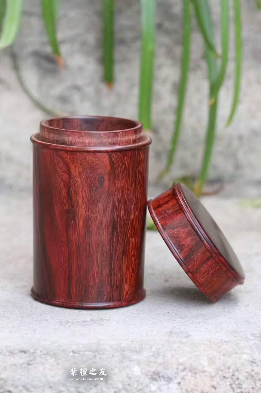 小叶紫檀茶叶罐 整料车制送礼佳品-4