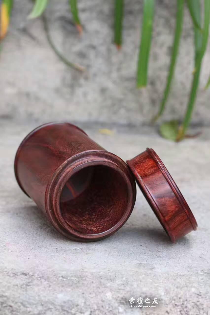 小叶紫檀茶叶罐 整料车制送礼佳品-6