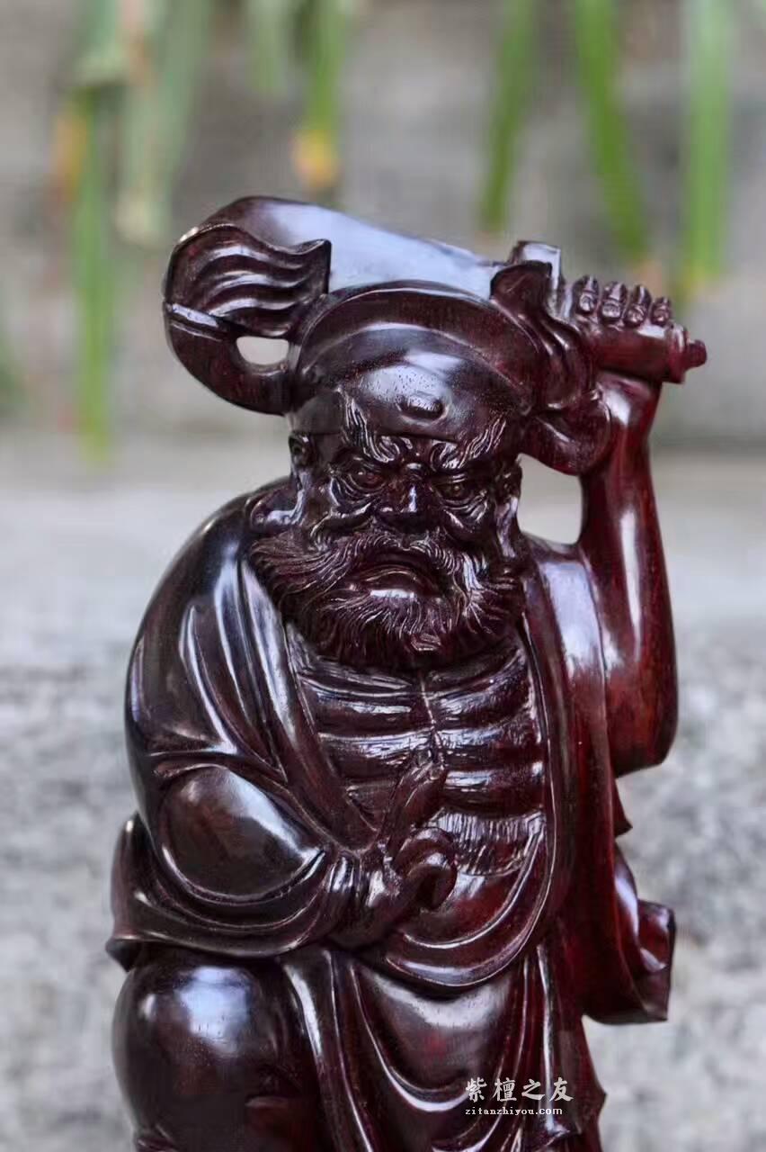 小叶紫檀镇宅小摆件《钟馗》 精工雕刻栩栩如生-2