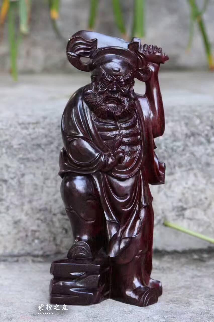 小叶紫檀镇宅小摆件《钟馗》 精工雕刻栩栩如生-4