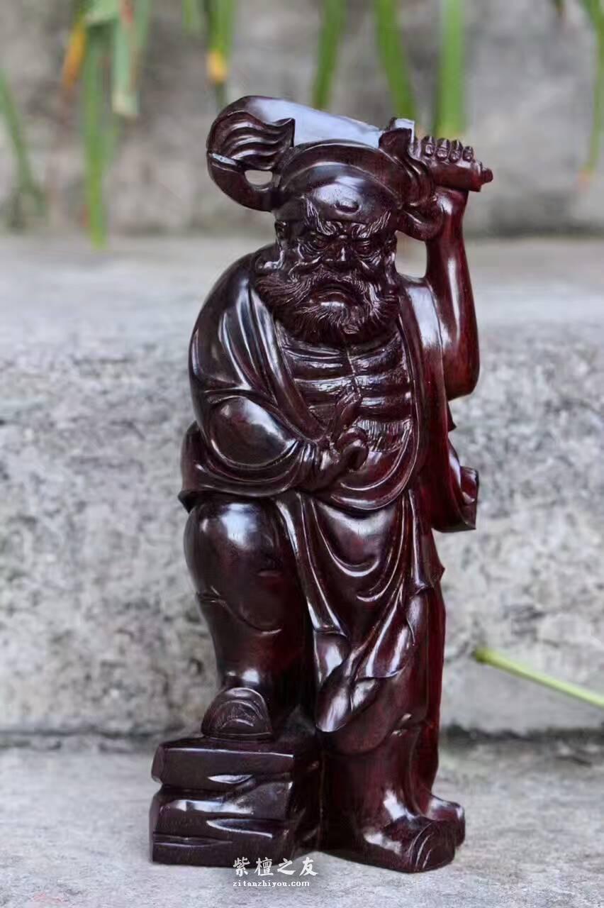 小叶紫檀镇宅小摆件《钟馗》 精工雕刻栩栩如生-3