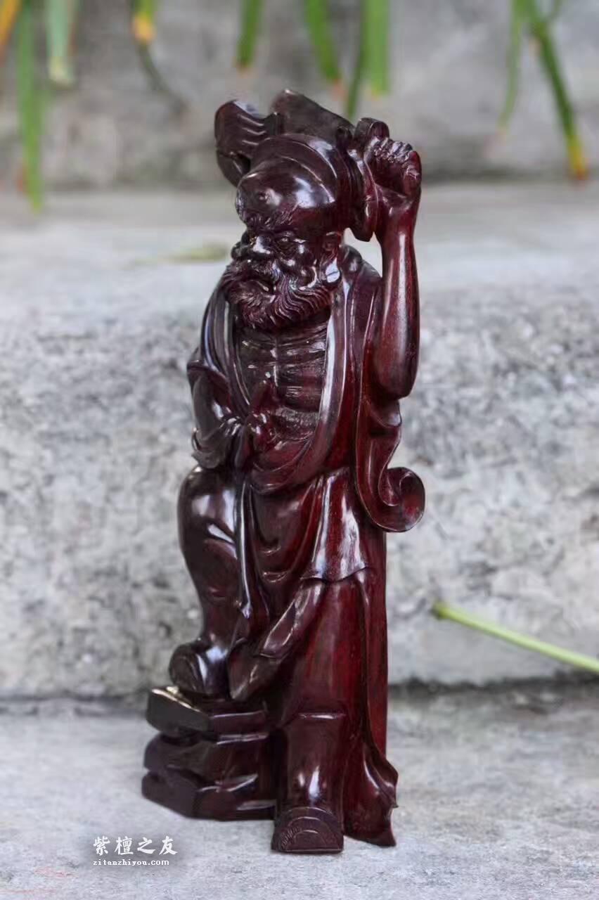 小叶紫檀镇宅小摆件《钟馗》 精工雕刻栩栩如生-6