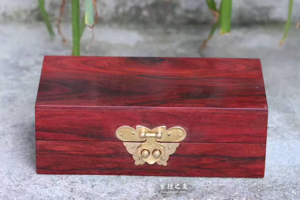 小紫叶檀首饰盒 双拼面板鸡血红材质暗榫卯结构-2