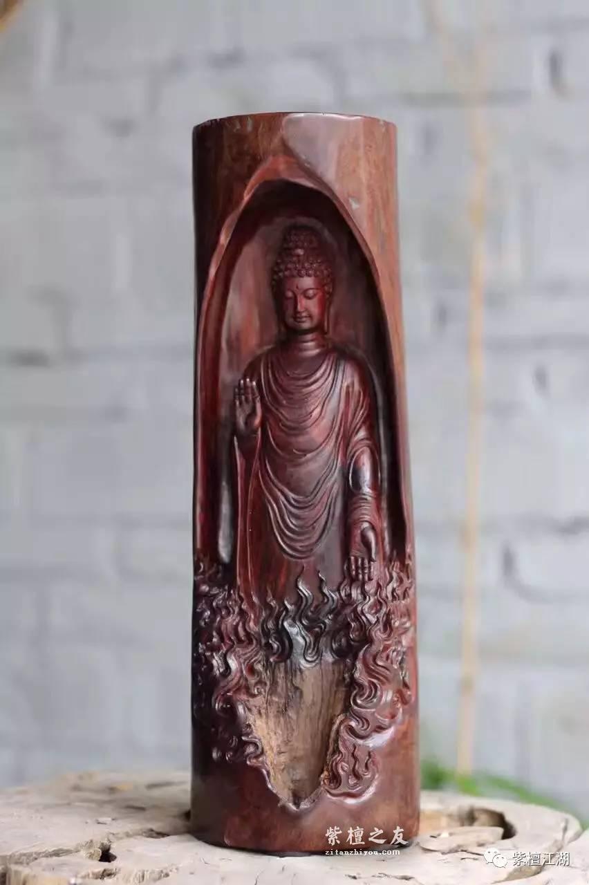 小叶紫檀绝世精品佳作《释迦牟尼》半立体雕刻水波S纹 精致精美-1