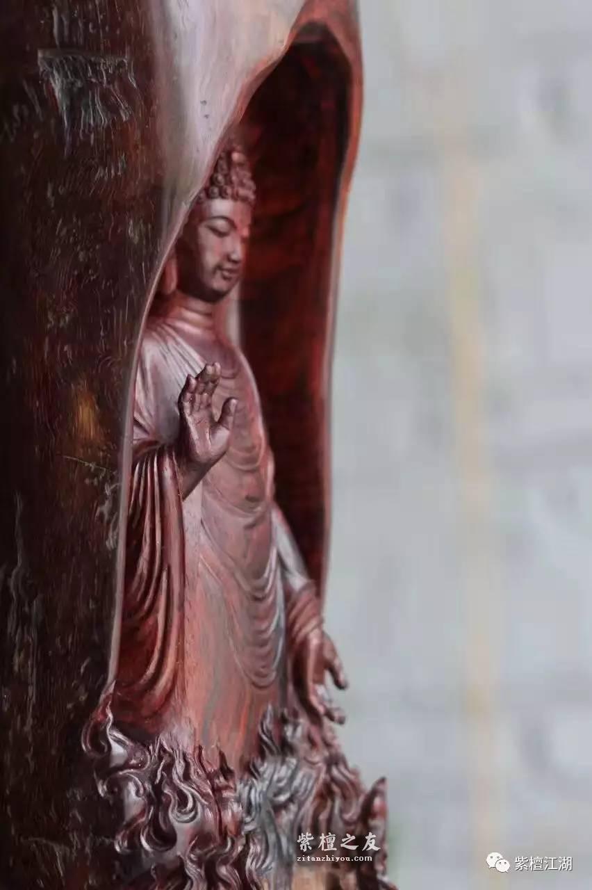 小叶紫檀绝世精品佳作《释迦牟尼》半立体雕刻水波S纹 精致精美-3