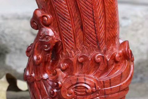 小叶紫檀笔筒《凤杯》雕工精致难得珍品收藏佳品