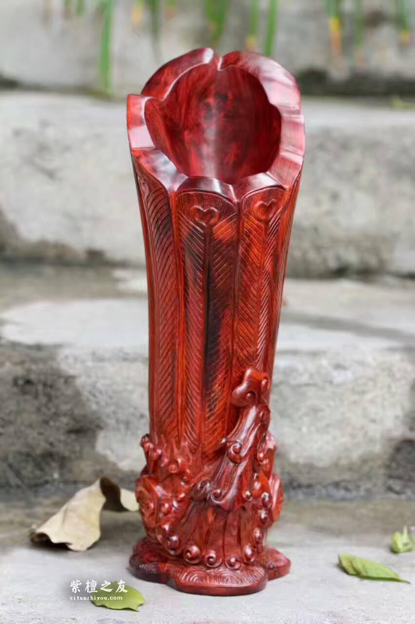 小叶紫檀笔筒《凤杯》雕工精致难得珍品收藏佳品-7