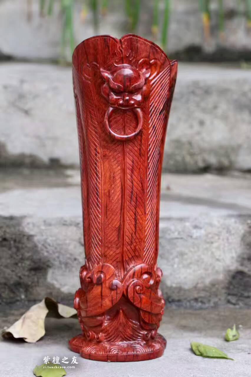 小叶紫檀笔筒《凤杯》雕工精致难得珍品收藏佳品-5