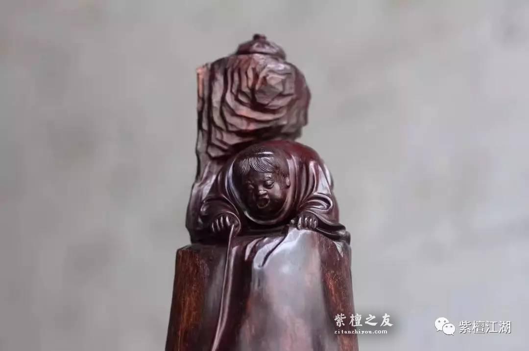 小叶紫檀水波S纹老料打造的小摆件《刘海》招财送子-5