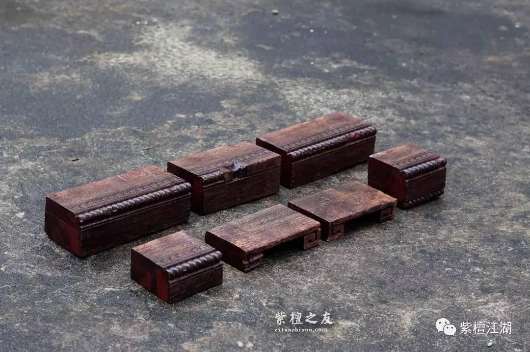 文房雅具七件套 小叶紫檀雕花拆房纯二膘老料打造-7