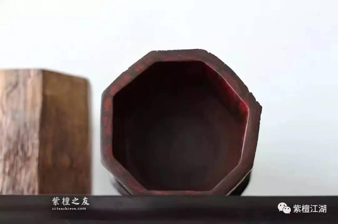 八角皮沙老料大笔筒 保留原有珍贵八角器型-6