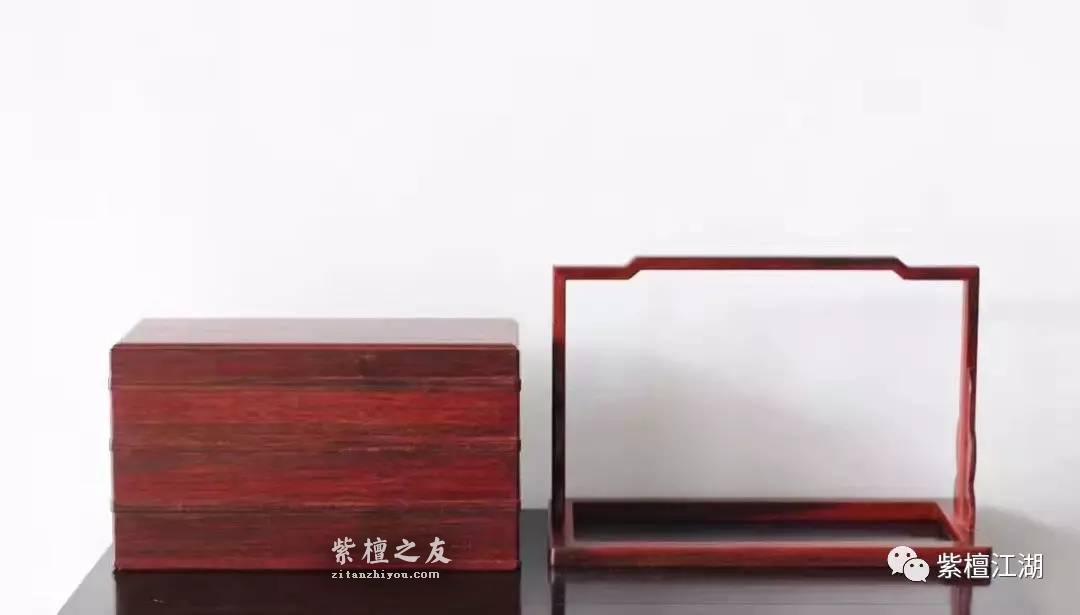 小叶紫檀三撞式提梁盒 材质稳定带有水波纹理-4