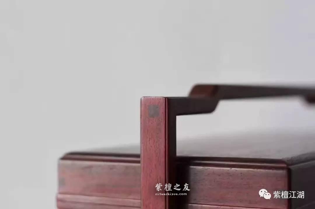 小叶紫檀三撞式提梁盒 材质稳定带有水波纹理-7