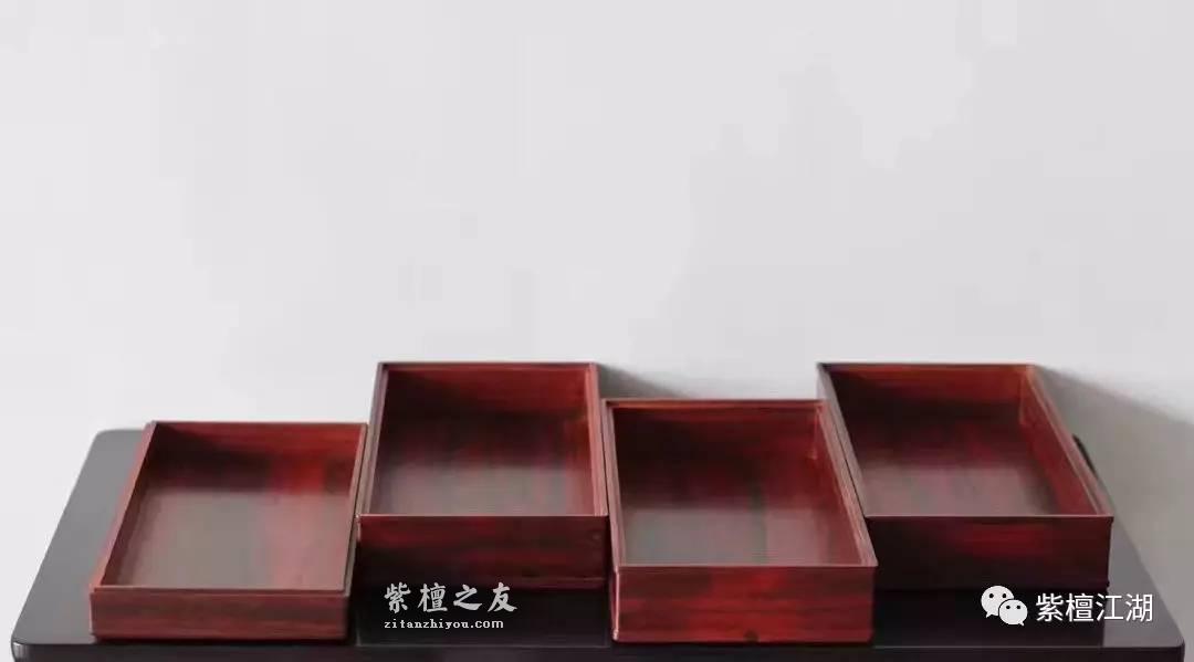 小叶紫檀三撞式提梁盒 材质稳定带有水波纹理-6