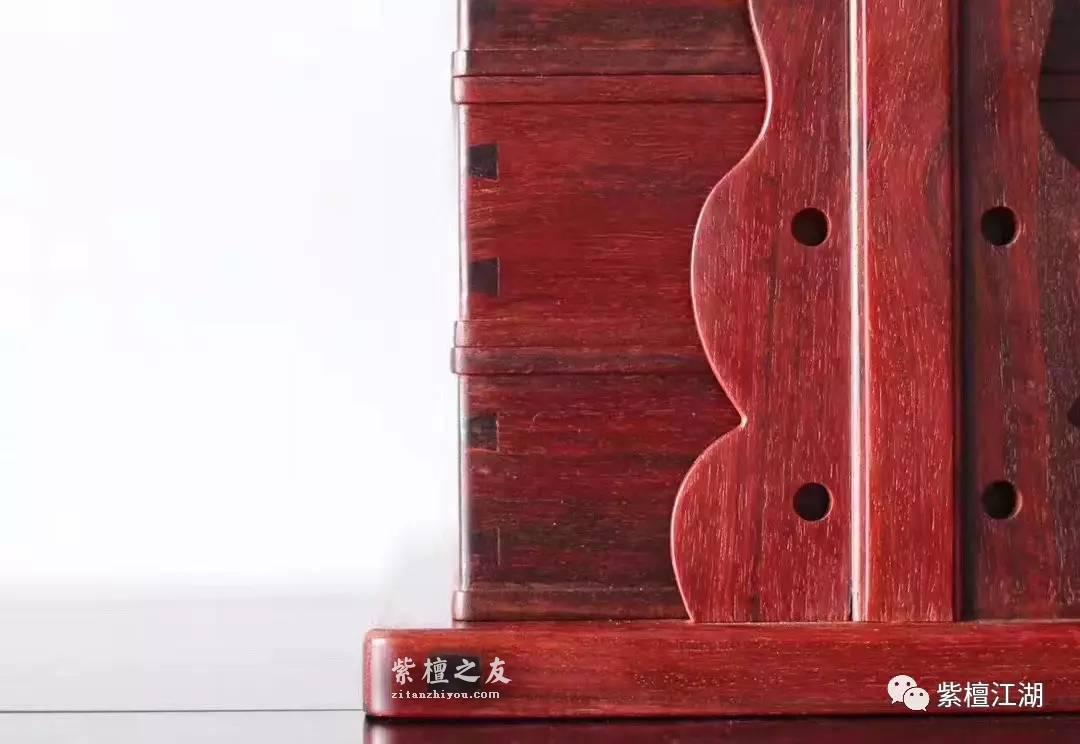 小叶紫檀三撞式提梁盒 材质稳定带有水波纹理-8