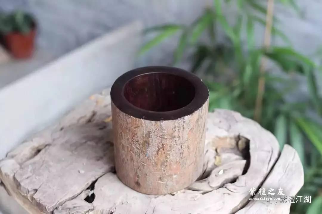小叶紫檀拆房老料素笔筒 古朴大气简约-2