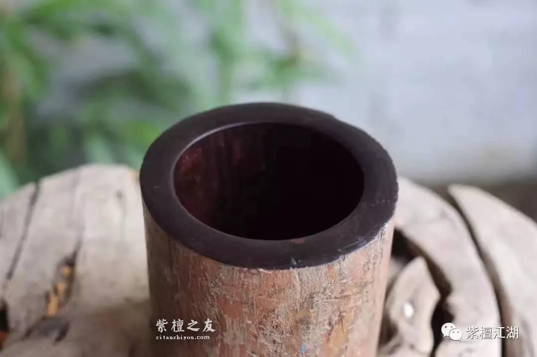 小叶紫檀拆房老料素笔筒 古朴大气简约-3