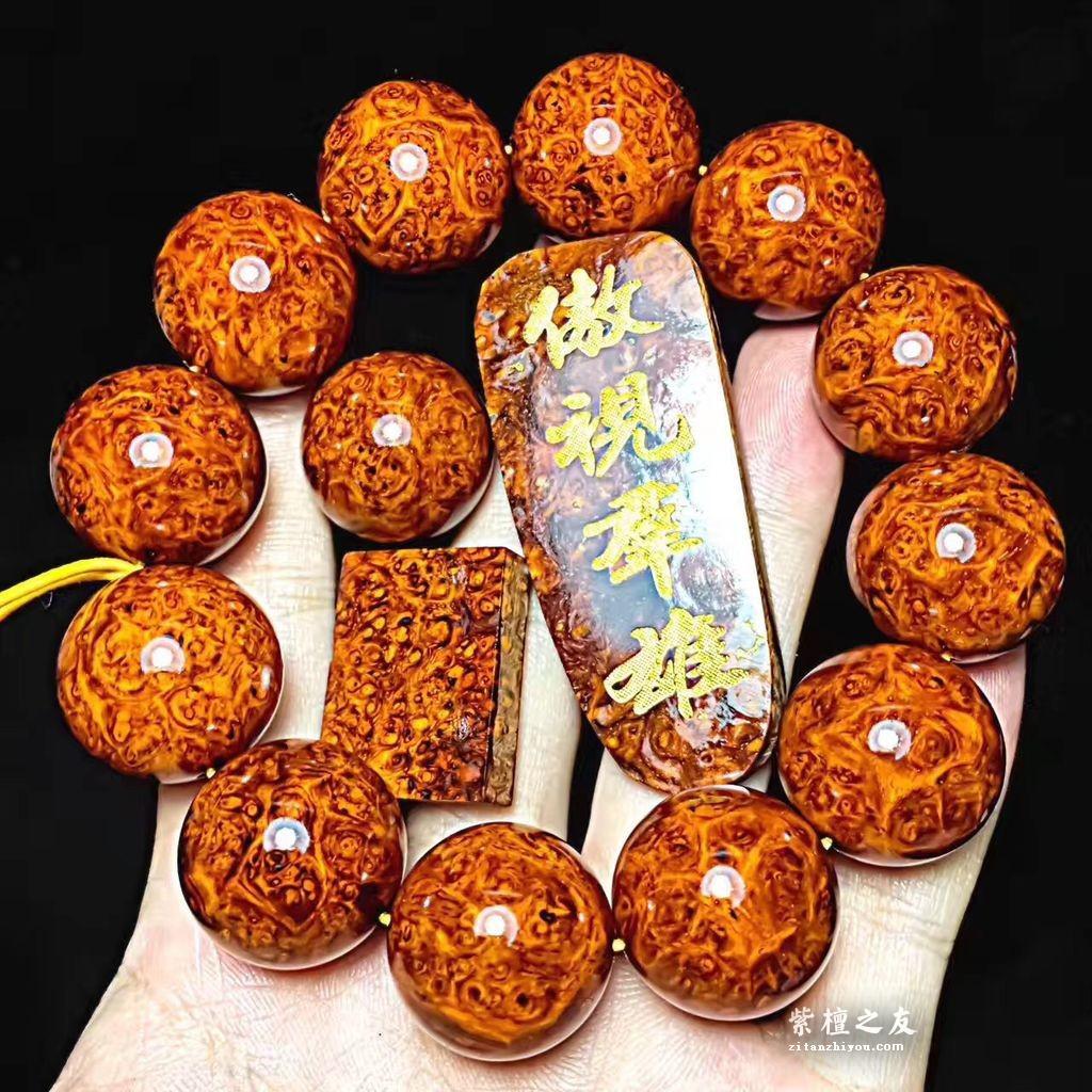 小叶紫檀极品老料手串 爆满瘤疤-2