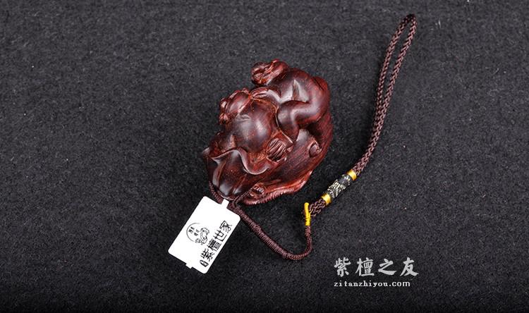 小叶紫檀子孙万代金星手把件 漂亮小巧-1