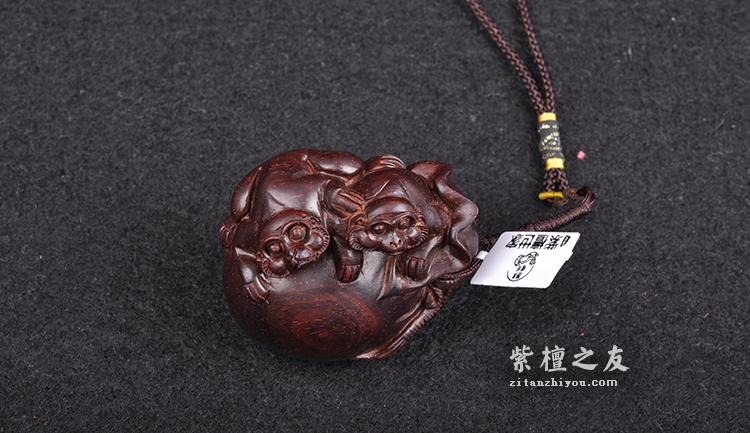 小叶紫檀子孙万代金星手把件 漂亮小巧-3