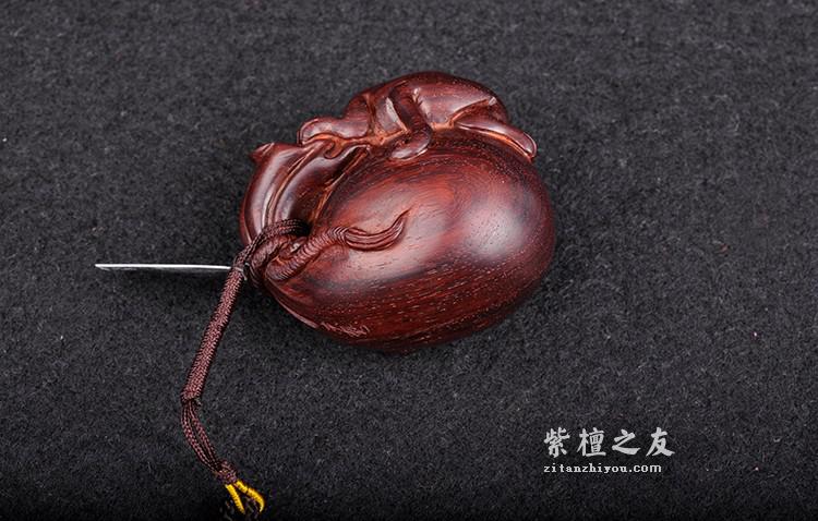 小叶紫檀子孙万代金星手把件 漂亮小巧-5