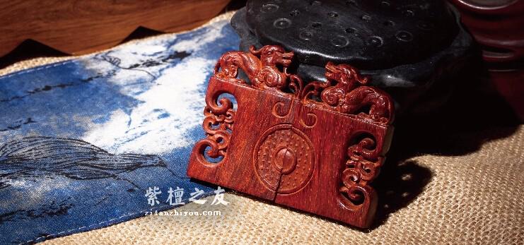 小叶紫檀木雕工艺品虎符信物 适合做情侣信物-4