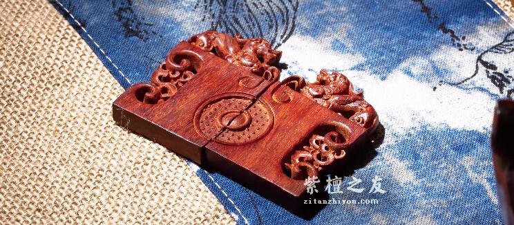 小叶紫檀木雕工艺品虎符信物 适合做情侣信物-2