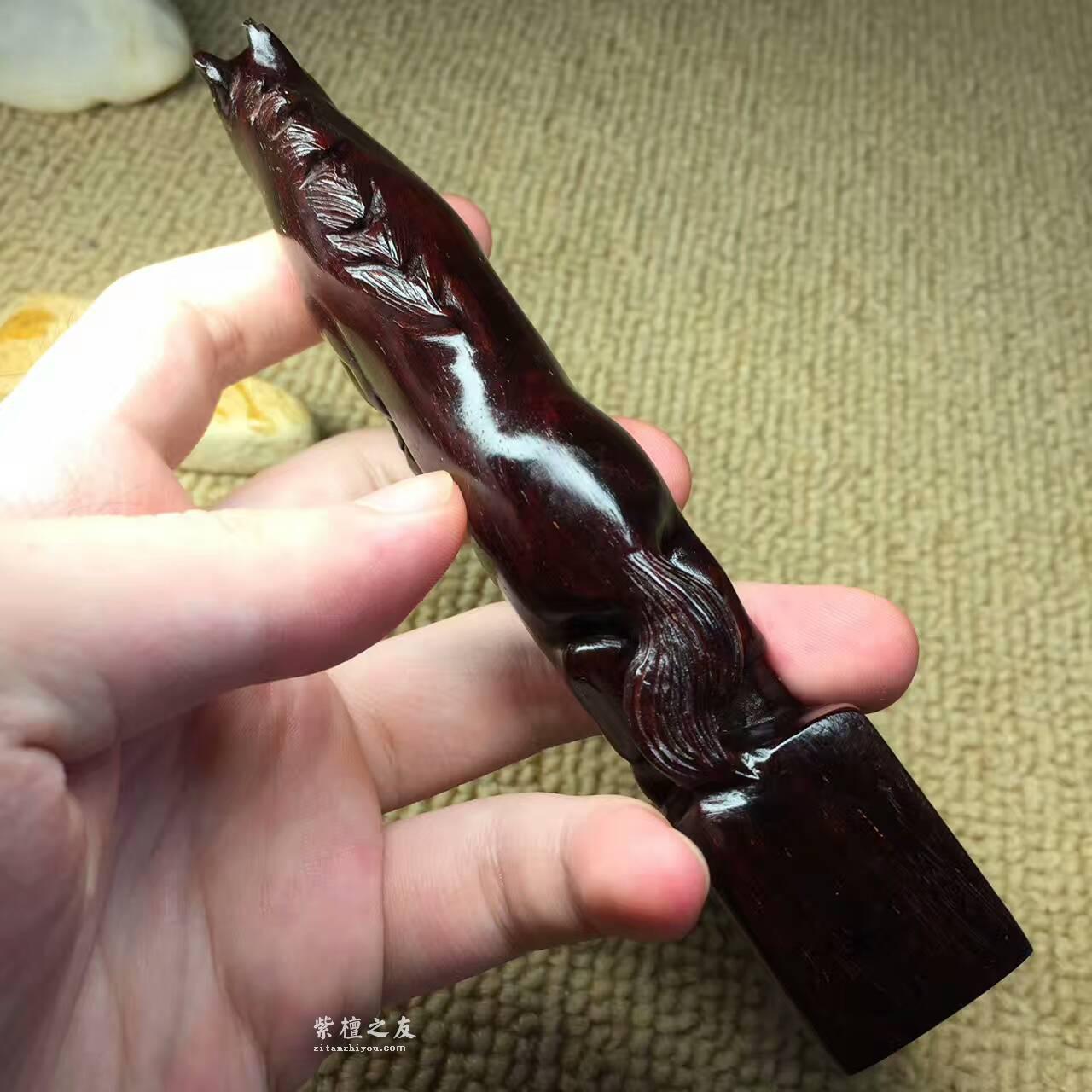 小叶紫檀陈年老料《立马成功》印章手把件-6