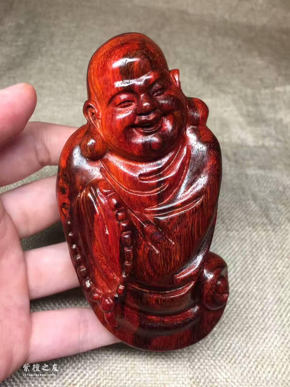 小叶紫檀火焰纹手把件《盘珠弥勒佛》带黑筋-9