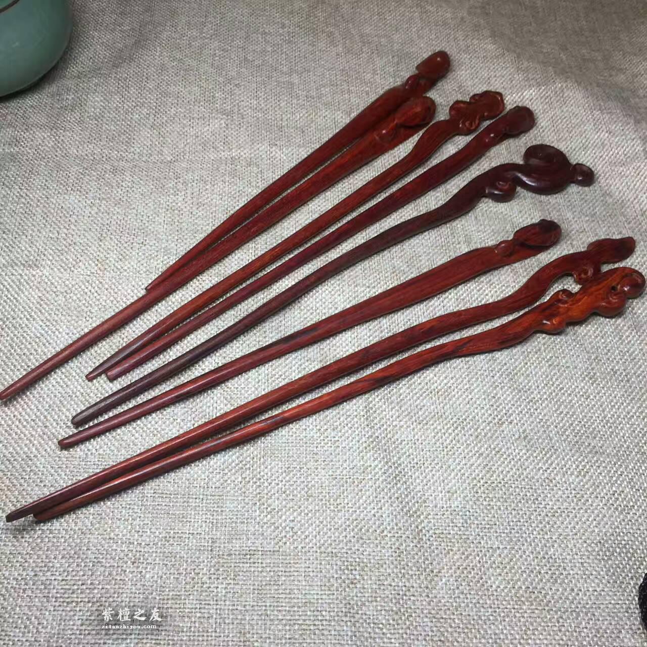 小叶紫檀发簪 造型复古典雅适合送女友-4