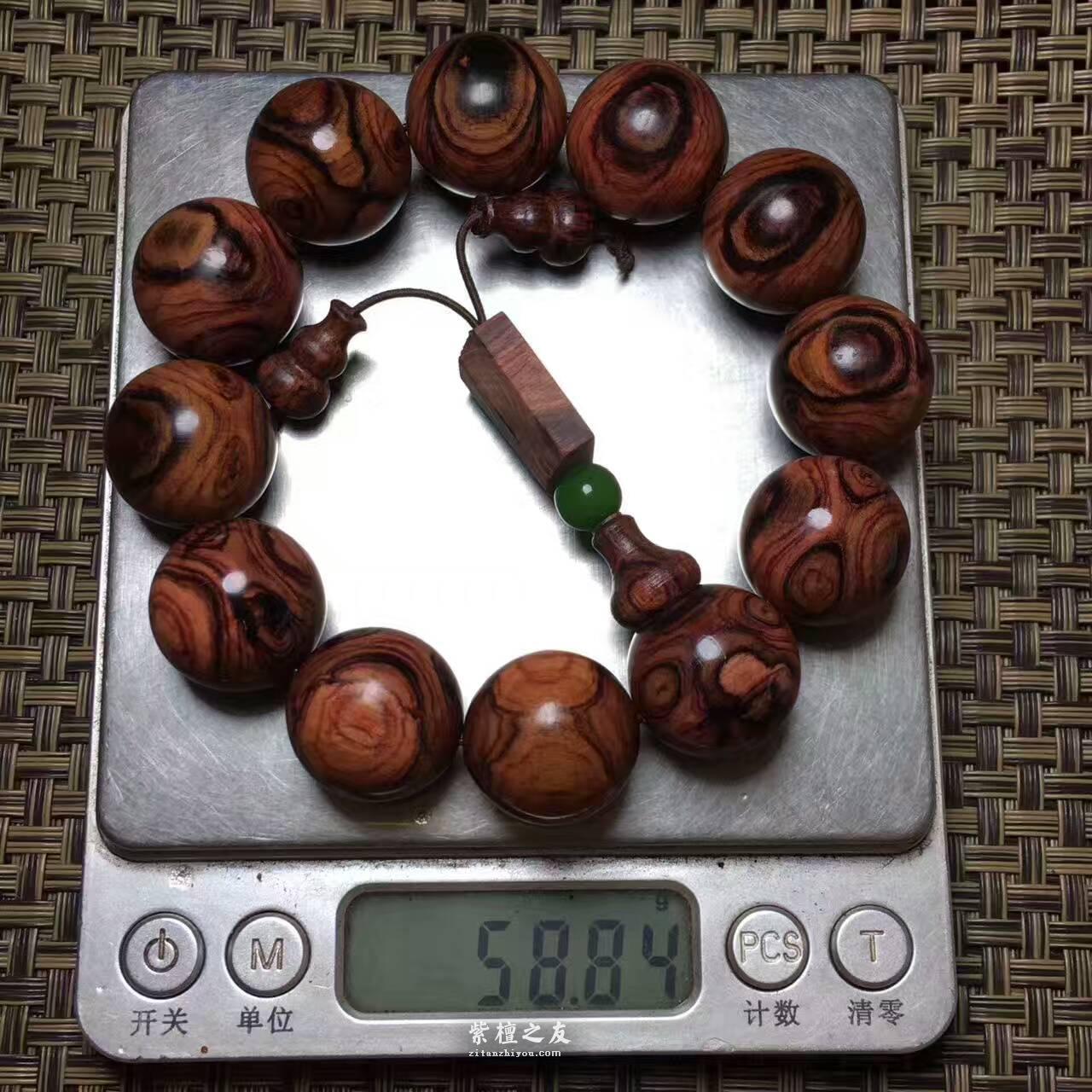 极品紫檀柳对眼2.0手串 花梨底色波浪纹理细腻-5