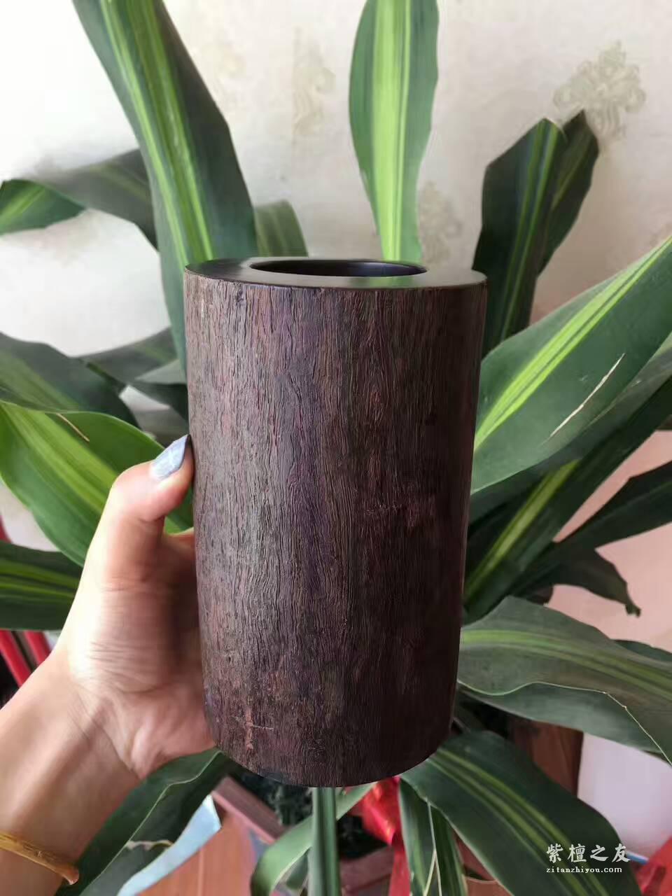小叶紫檀笔筒 风化老料随型车制木性稳定-1