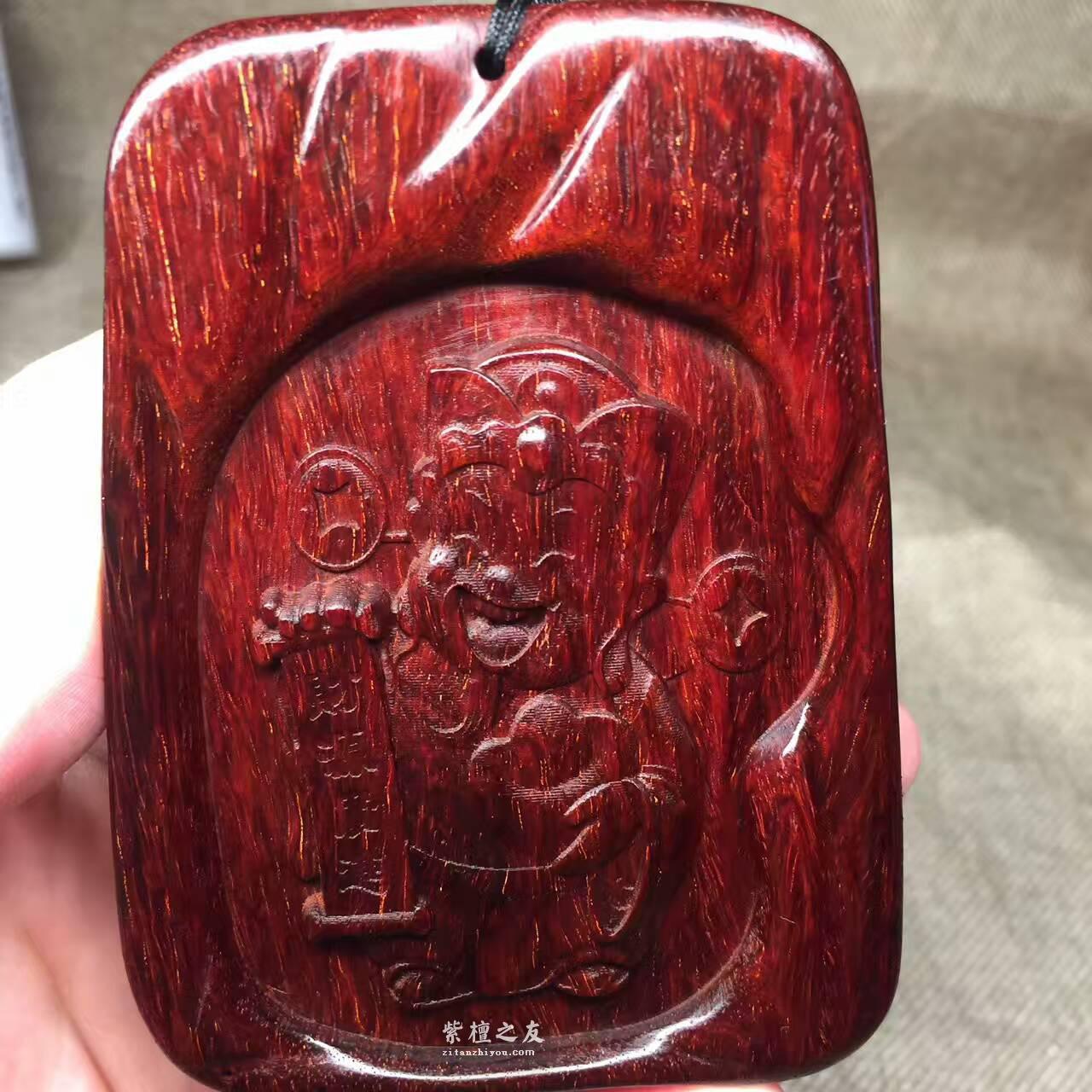 小叶紫檀《财神爷》把件吊坠 带金星-3