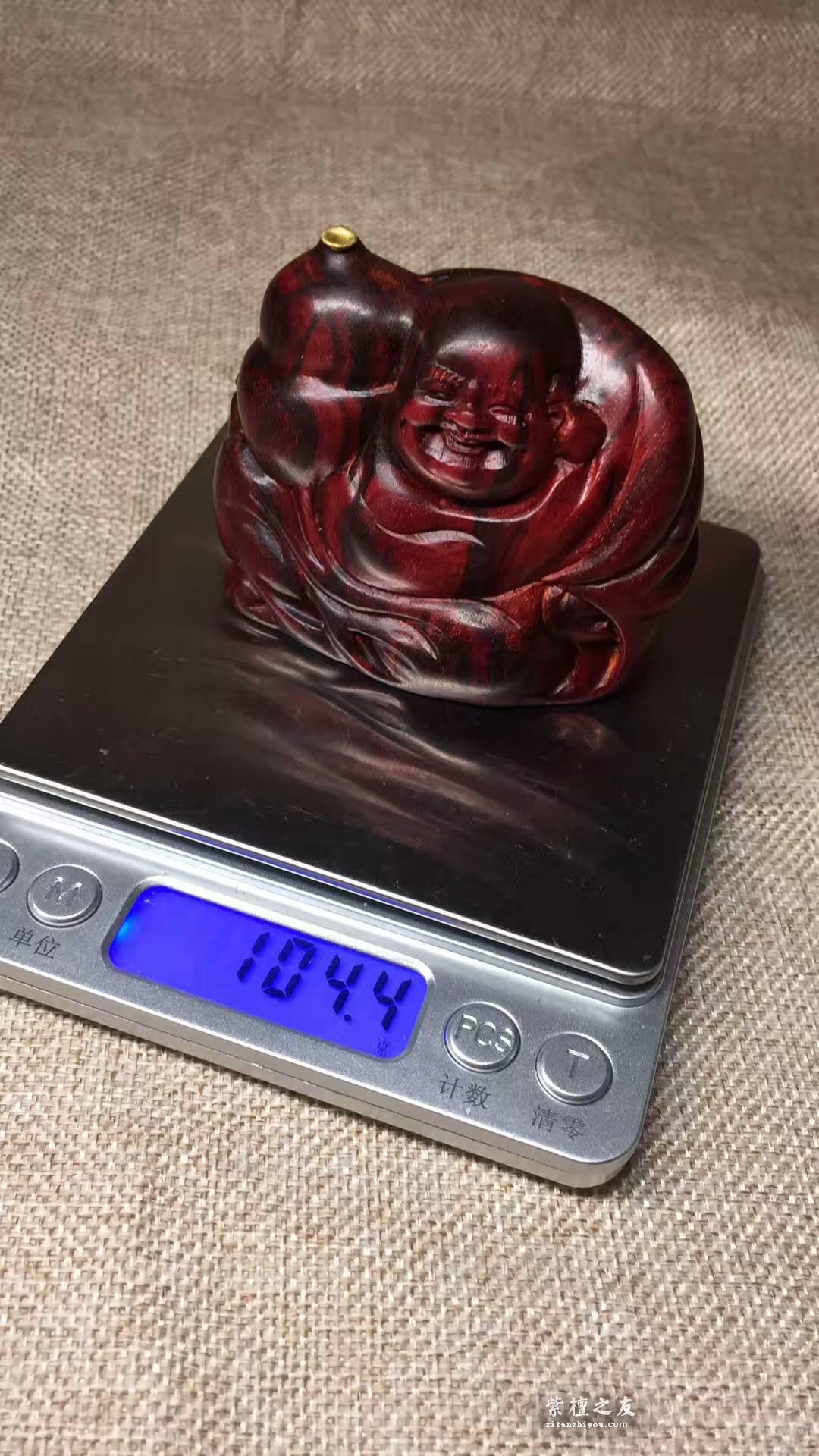 小叶紫檀《招财弥勒》车摆件香插-8