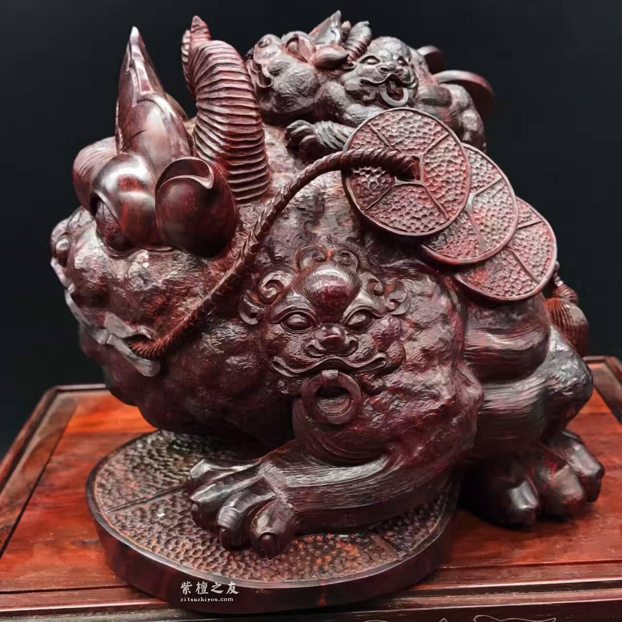 印度小叶紫檀金蟾 纯手工雕刻-4