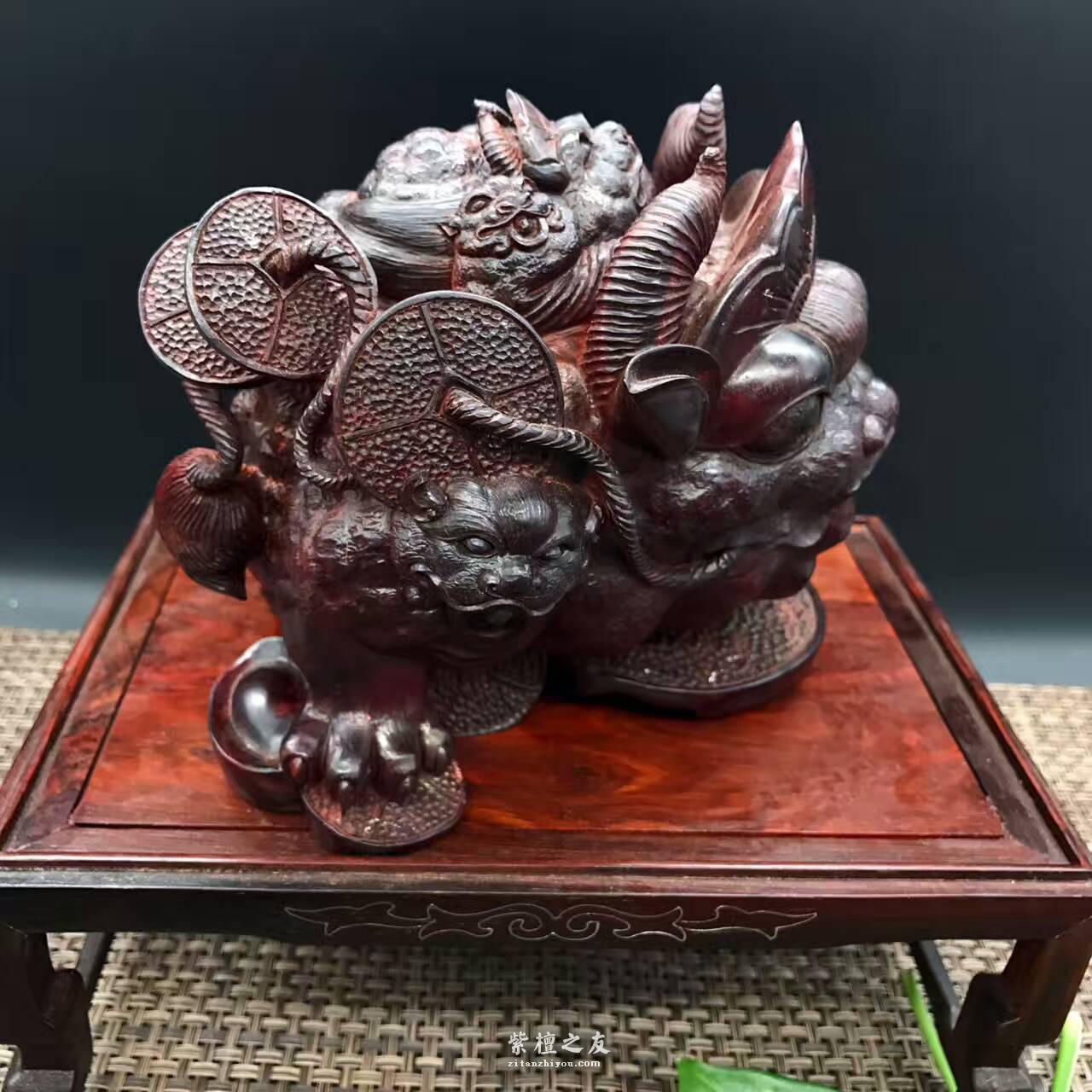 印度小叶紫檀金蟾 纯手工雕刻-9