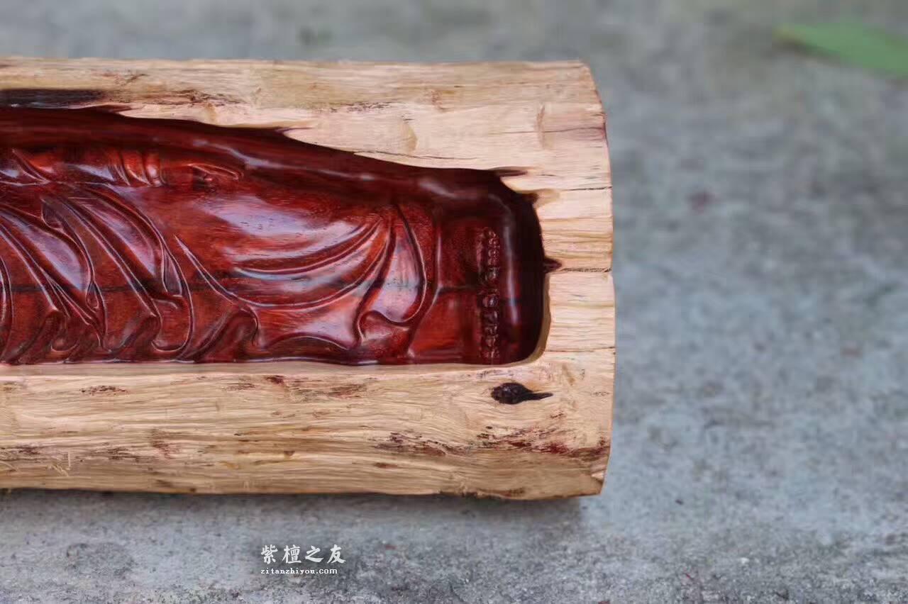 小叶紫檀摆件《卧佛》全实心老料保留天然白皮-2