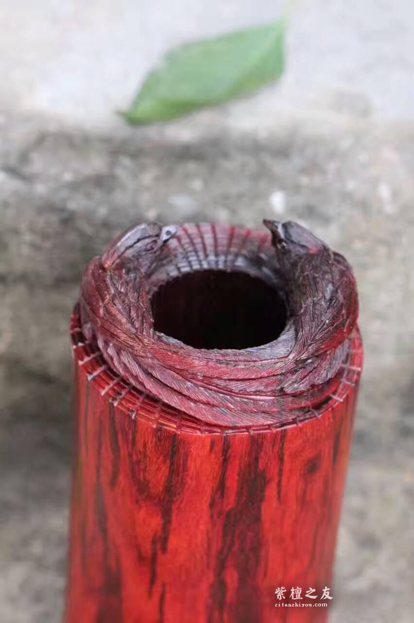 印度小叶紫檀精雕笔筒《双喜临门》寓意好送礼佳品-8